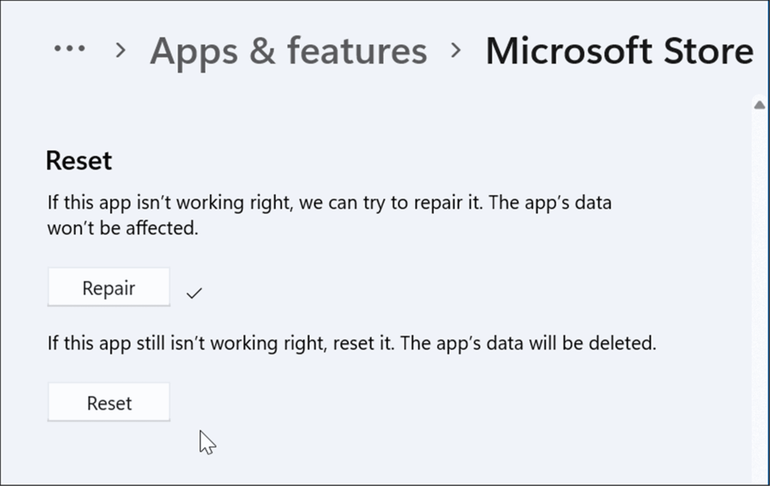 reset of repareer app microsoft store werkt niet op windows 11