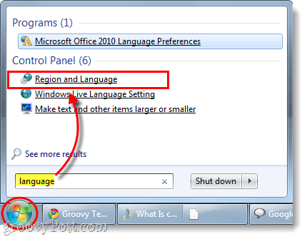 start regio- en taalcontrolepaneel in Windows 7