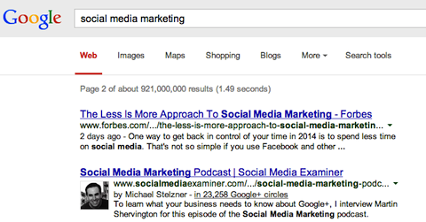 social media marketing zoeken op google +