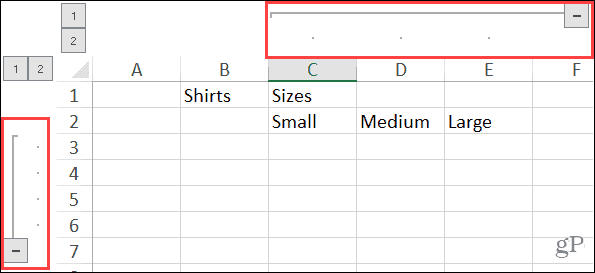 Uitgebreide gegroepeerde kolommen en rijen in Excel op Windows