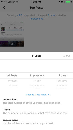 instagram bedrijfsprofiel inzichten filter