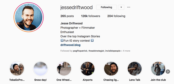 Jessie Driftwood's Instagram-profiel.