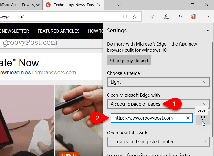 Sla een URL op voor Open Microsoft Edge met optie