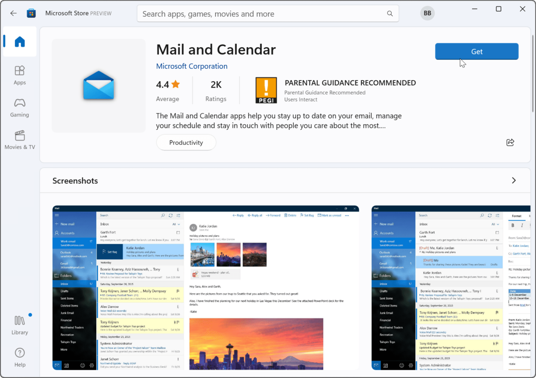 installeer Mail-app Microsoft Store opnieuw
