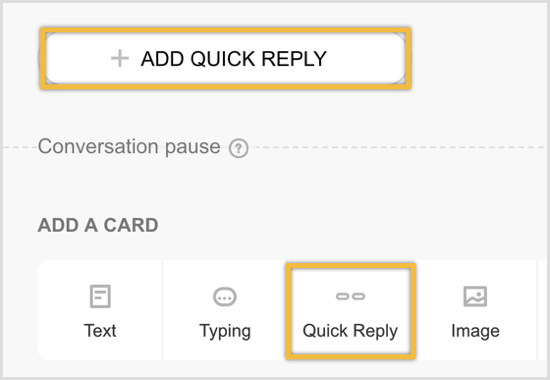Klik om een ​​snelantwoordkaart toe te voegen en klik vervolgens op Snel antwoord toevoegen.