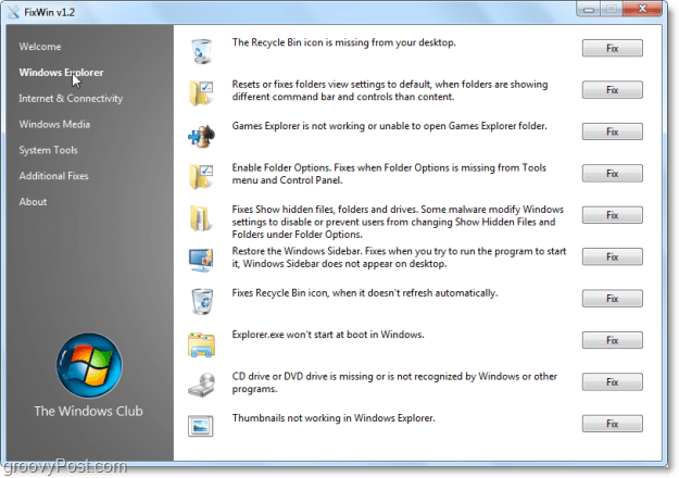 FixWin Windows Explorer herstelt screenshot