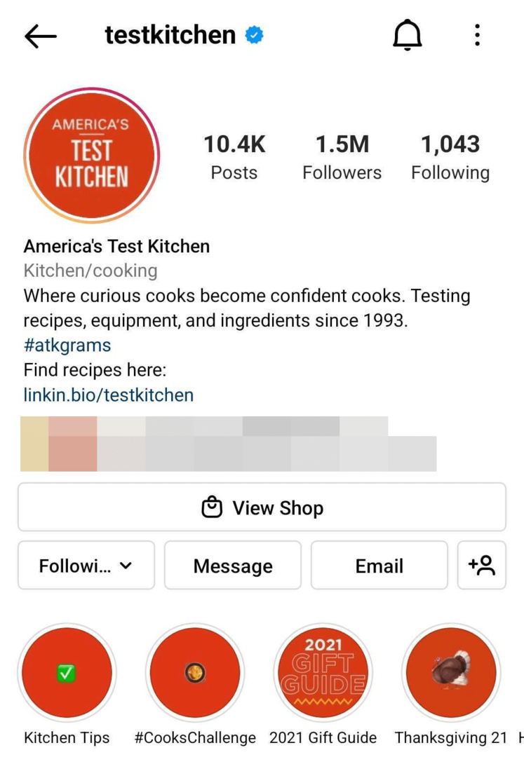 afbeelding van Instagram-bedrijfsprofiel geoptimaliseerd voor zoeken