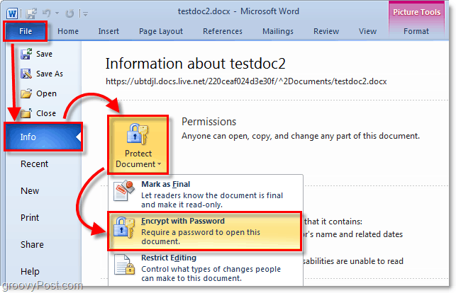 wachtwoord beveiligen van een Office 2010-document