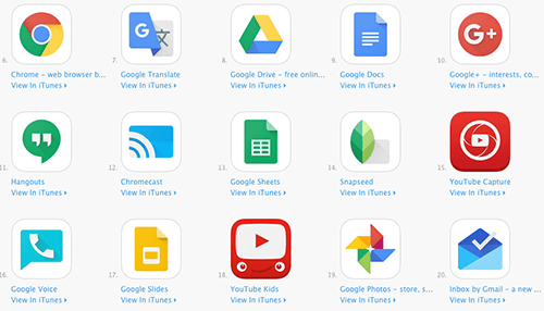 google app-opties in itunes store