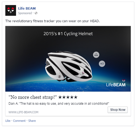 lifebeam Facebook-advertentie met gebruikersrecensie