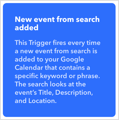 IFTTT Nieuw evenement van zoekopdracht toegevoegd