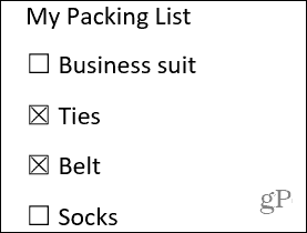 Invulbare checklist in Microsoft Word