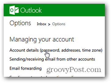 wijzig outlook.com wachtwoord - klik op accountgegevens