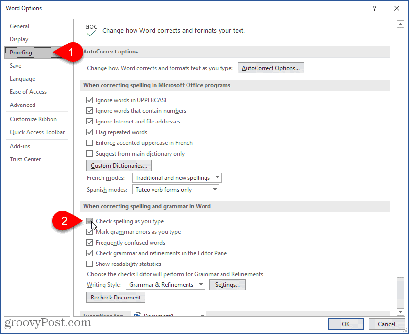 Schakel Spellingcontrole in terwijl u typt in Word