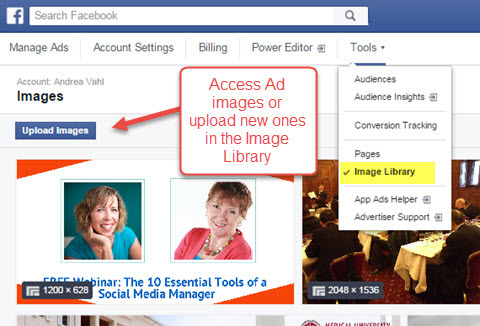 facebook ads manager afbeelding bibliotheek toegang