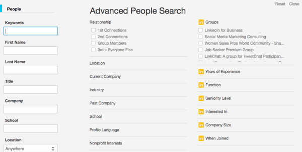 LinkedIn geavanceerde mensen zoeken