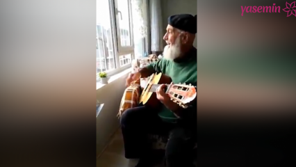 Grootvader speelt en vertelt 'Ah lie wereld' met gitaar!