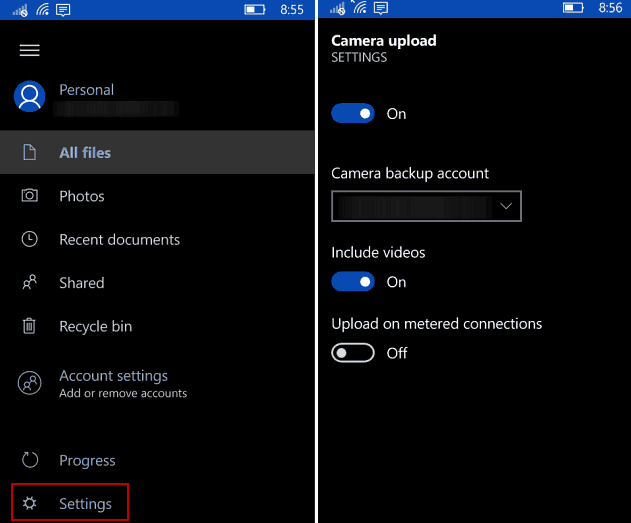 Maak Windows 10 Mobile automatisch een back-up naar OneDrive