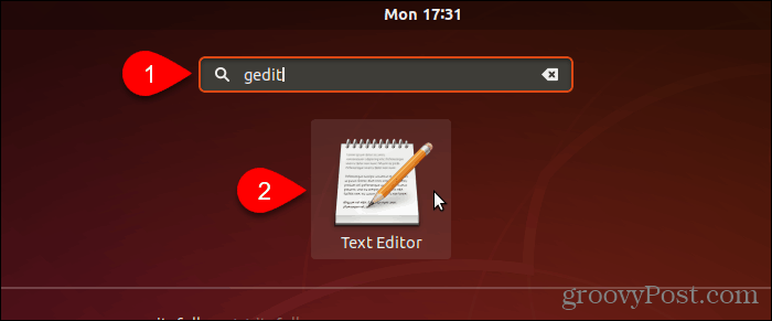 Zoek naar en open gedit in Ubuntu