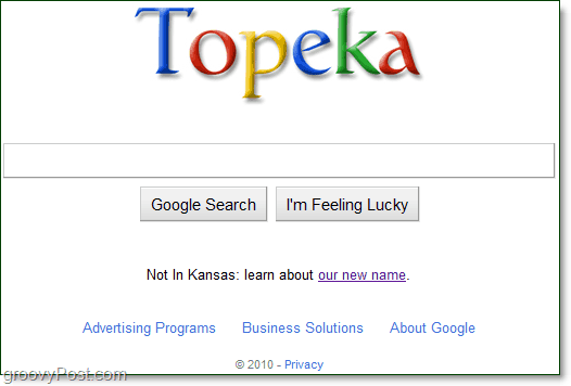 google met het nieuwe topeka-logo op hun startpagina