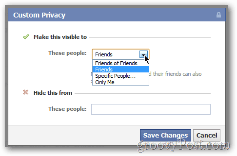 Aangepast privacy delen voor Facebook-updates en foto's