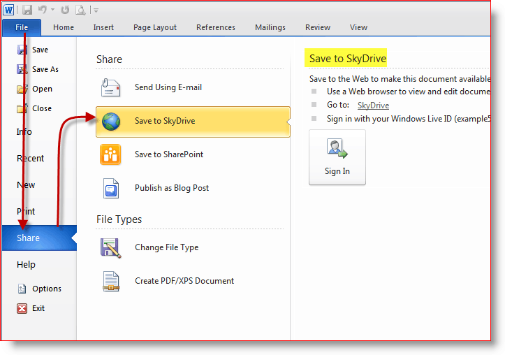 Sla documenten op in de online opslag van SkyDrive
