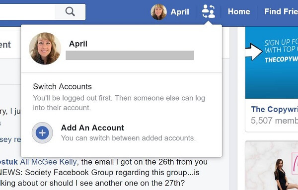 Facebook lijkt een knop te testen waarmee gebruikers snel tussen accounts kunnen schakelen.