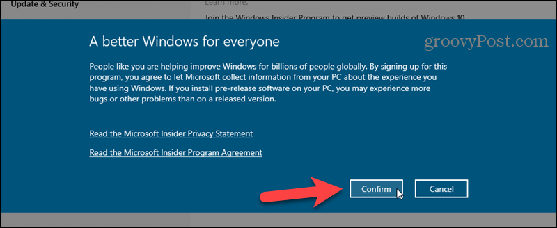 Aanmelding voor Windows Insider-programma bevestigen
