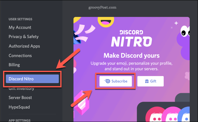 Discord Nitro-abonnementsknop