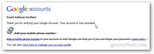 e-mailadres van Google-account geverifieerd