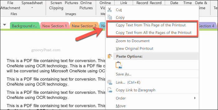 Tekst kopiëren van een pagina-afdruk in OneNote