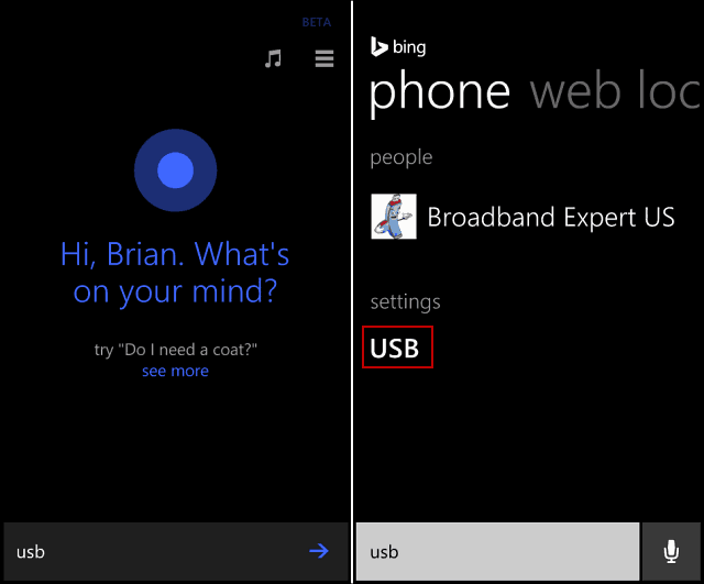 Cortana USB zoeken