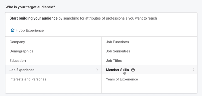 selecteer Vaardigheden van leden voor targeting op LinkedIn-berichtadvertenties