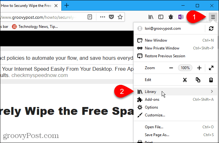 Selecteer Bibliotheek in Firefox voor Windows