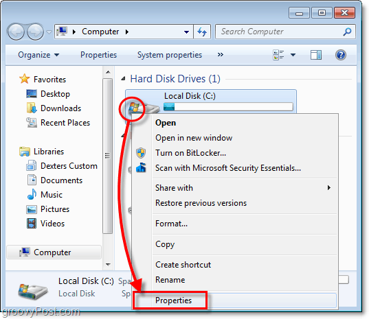 Windows 7 Backup - lokale schijf c: eigenschappen
