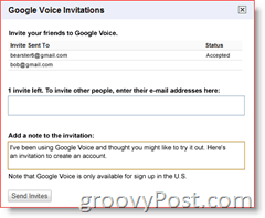 Screenshot van Google Voice-uitnodiging