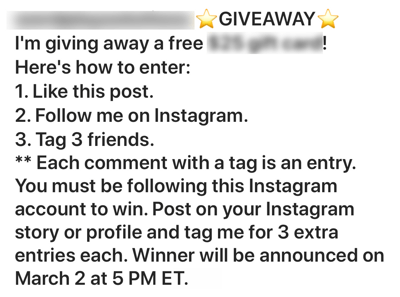 Hoe betaalde social influencers te werven, voorbeeld van een slecht uitgevoerde Instagram-wedstrijdpost