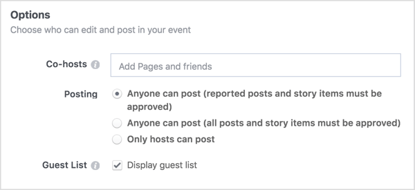 Voer de namen in van de bedrijfspagina's of vrienden waarmee je je Facebook-evenement deelt.