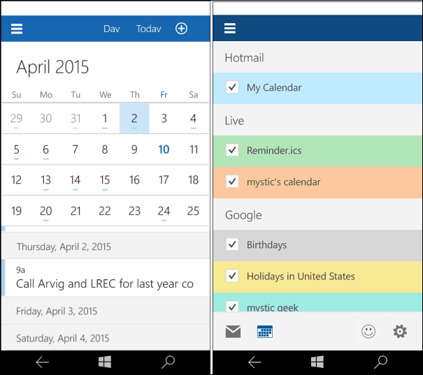 Windows 10 voor telefoonskalender