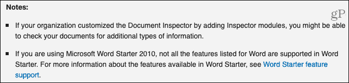 Document Inspector Notes van Microsoft Support