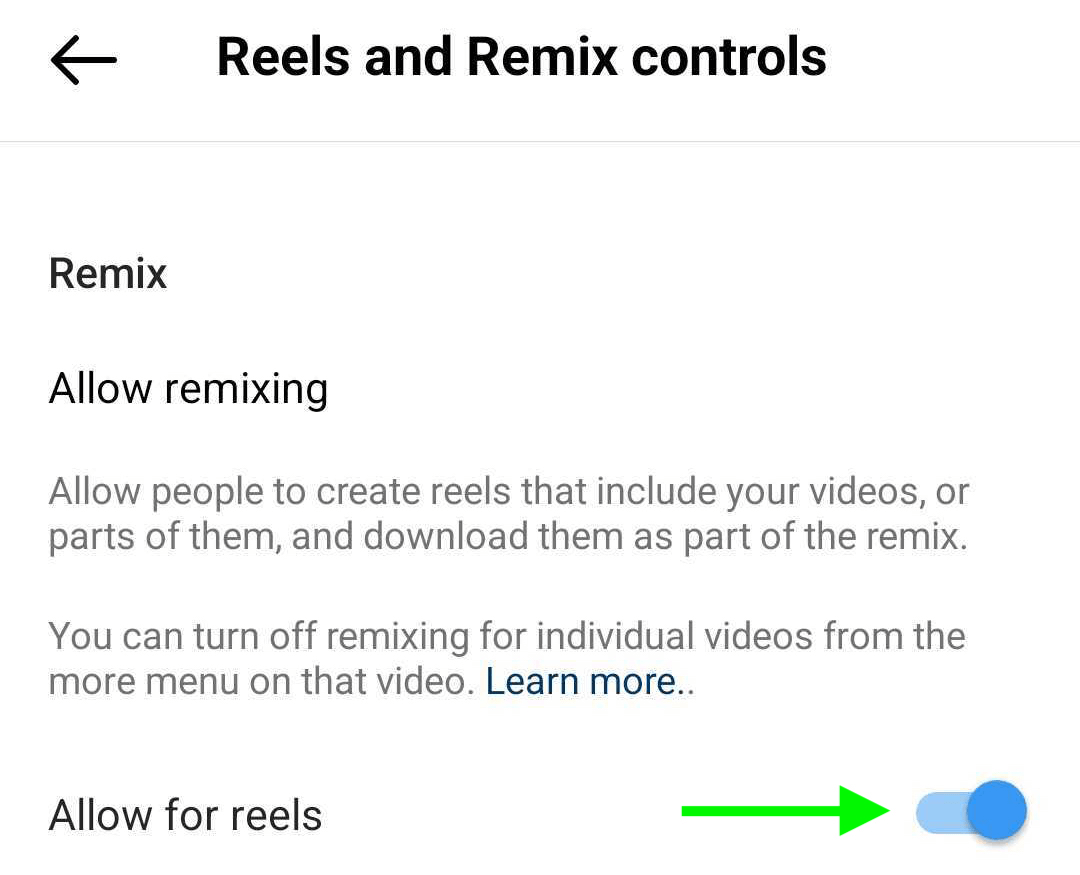 afbeelding van Reels en Remix Controls in Instagram-bedrijfsprofielinstellingen