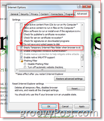 Hoe automatisch IE7-browser tijdelijke bestanden te wissen bij het afsluiten van de afbeelding