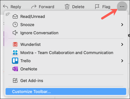 Meer items bekijken, werkbalk aanpassen in Outlook op Mac