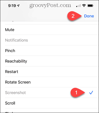 Tik op Screenshot-optie om toe te voegen aan het AssistiveTouch-menu