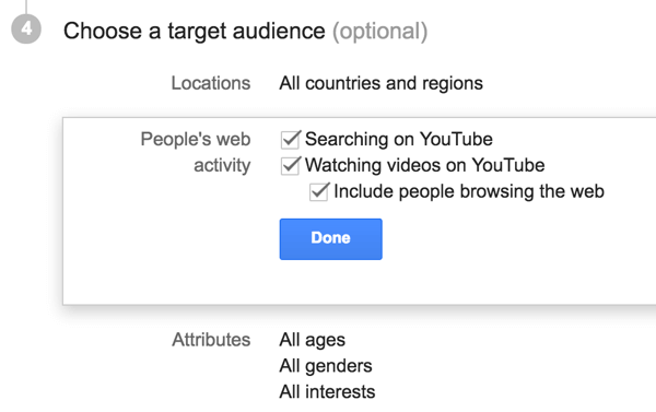 Kies de doelgroep voor uw YouTube-advertentie.