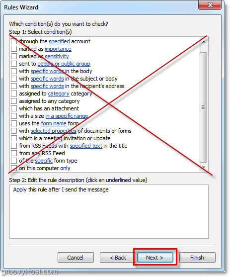 selecteer geen voorwaarden voor door Outlook 2010 verzonden e-mails