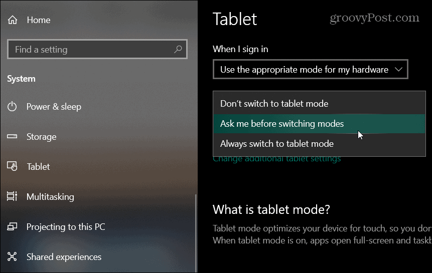 tablet instellingen windows 10