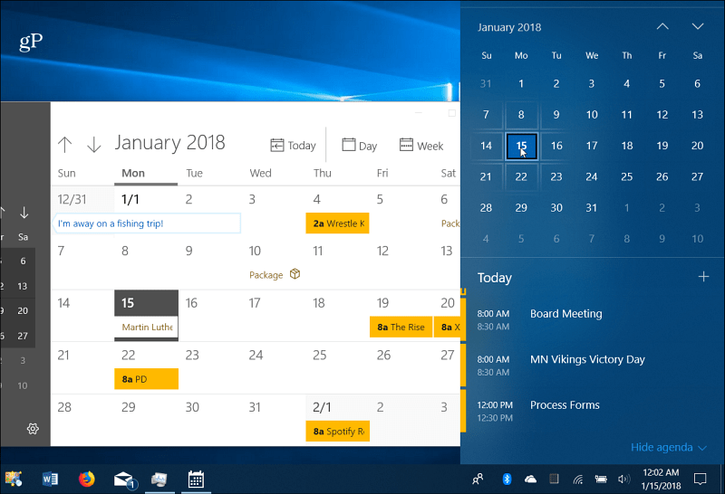 Kalendergebeurtenissen Windows 10-taakbalk