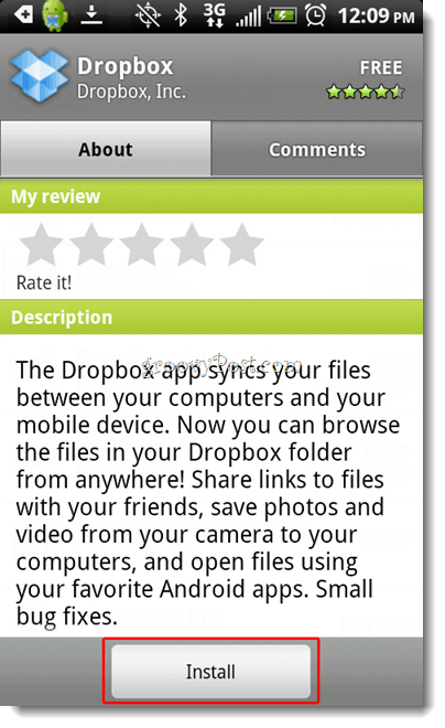Android Dropbox-installatie