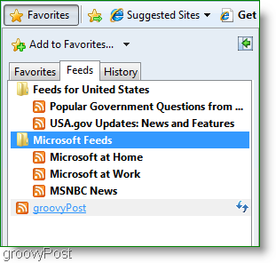 IE geabonneerd Feeds favorieten tabblad